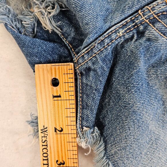 Abercrombie & Fitch Jean Denim BF Shorts Womens 25/0 Blue Embroidered Peace Sign - Picture 11 of 12